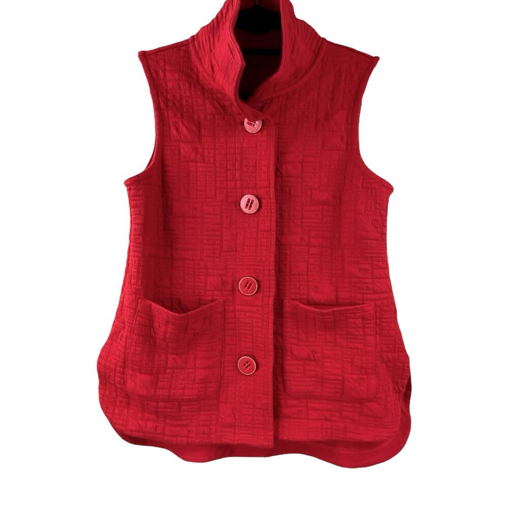Habitat Red Quilted Vest Size XS Art To Wear Button Front